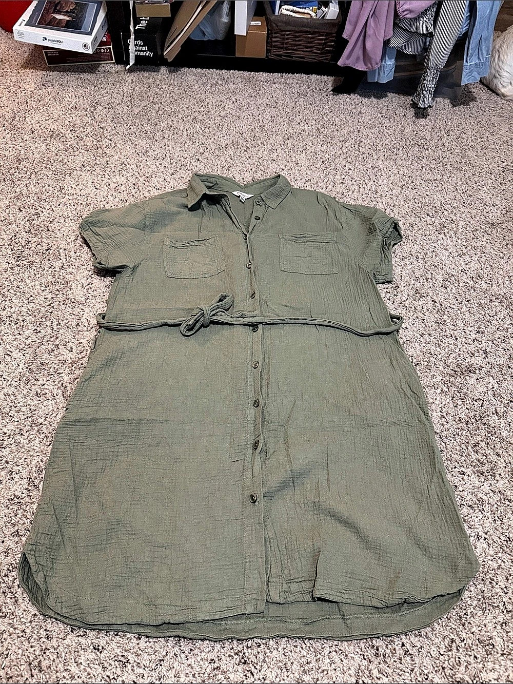 Weatherproof Vintage Green Tie Waist Button Down Shirt XL